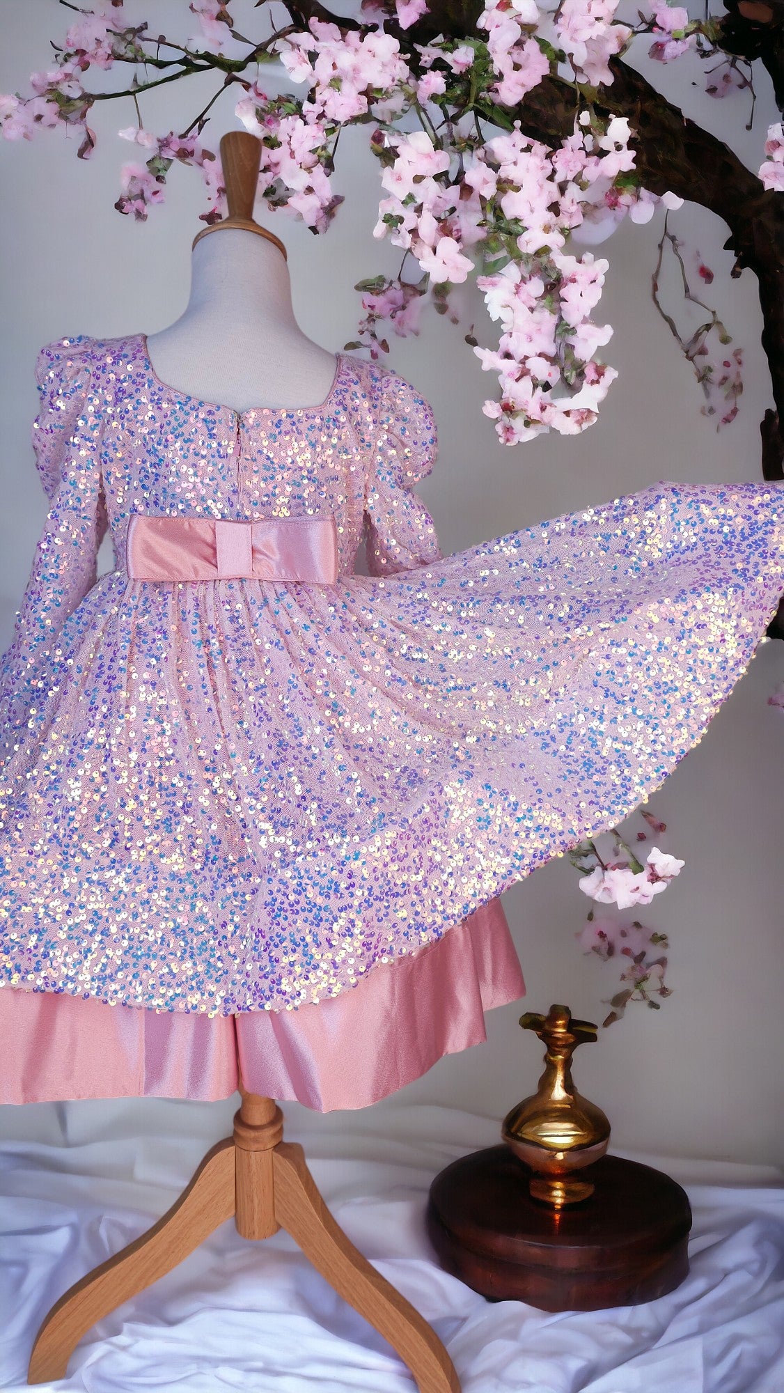 Full-sleeved sequin satin dress