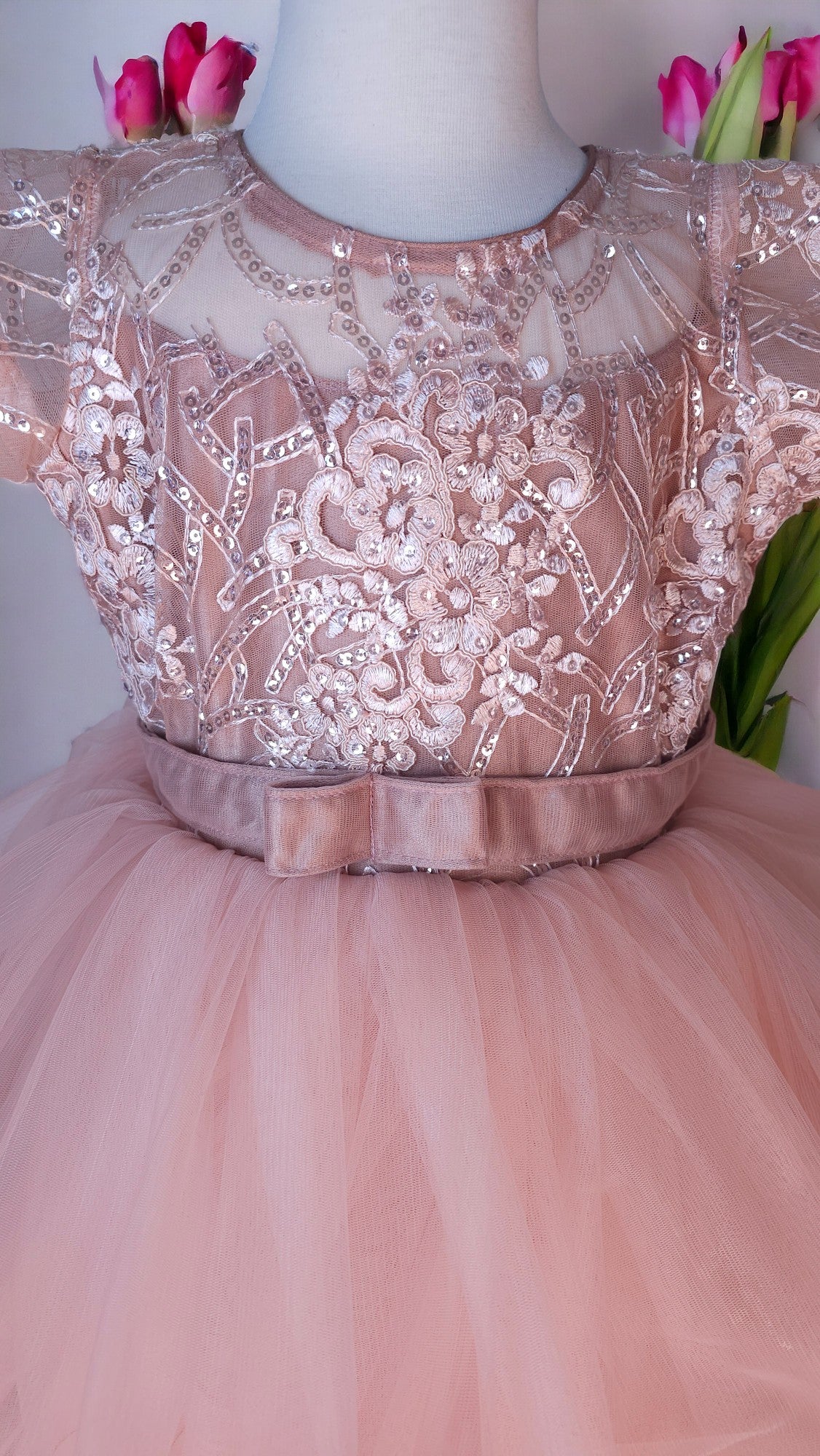 LACE SHEER RUFFLE LONG DRESS