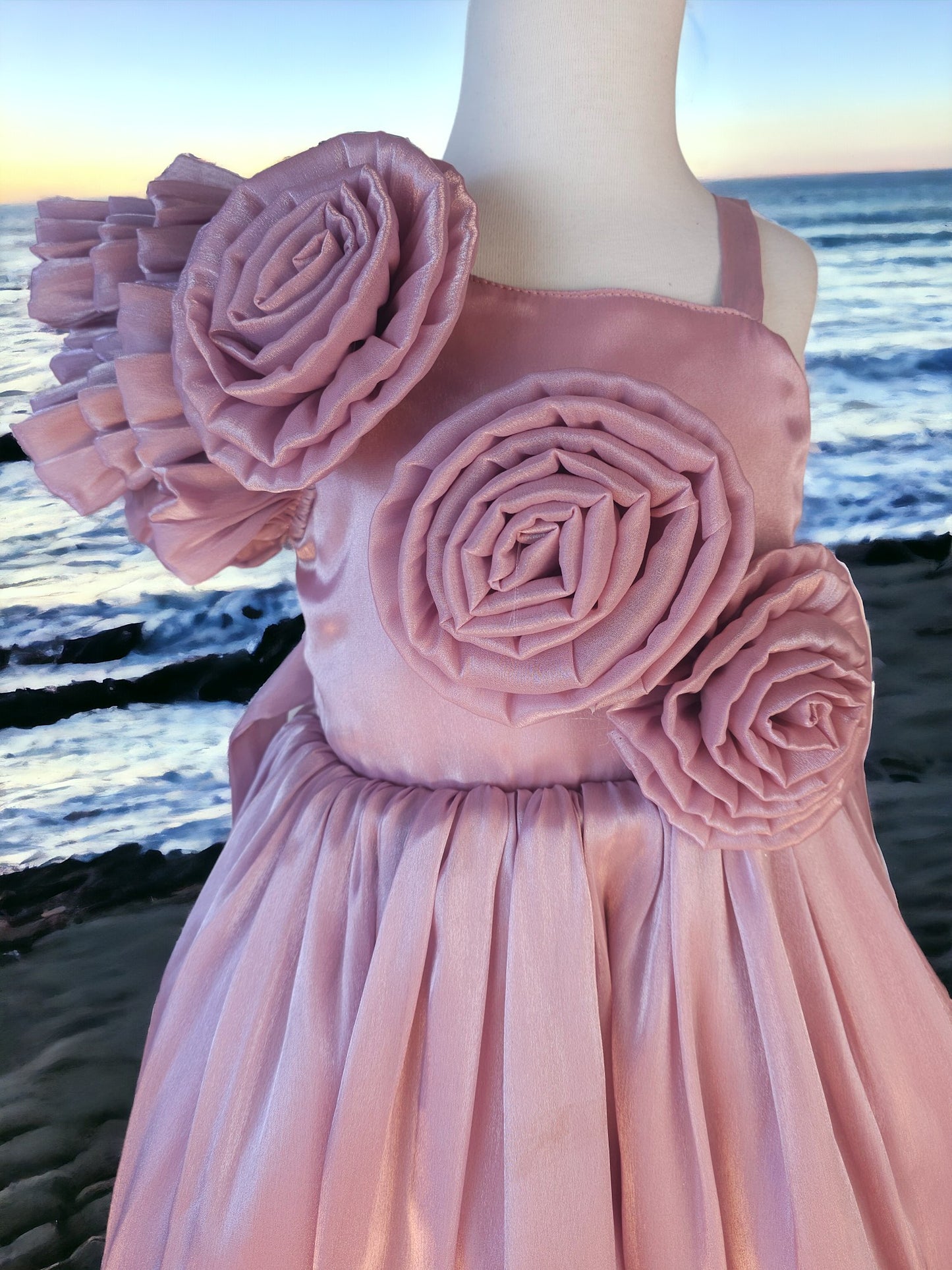 Pink Organza Ruffle Single Hand Dress