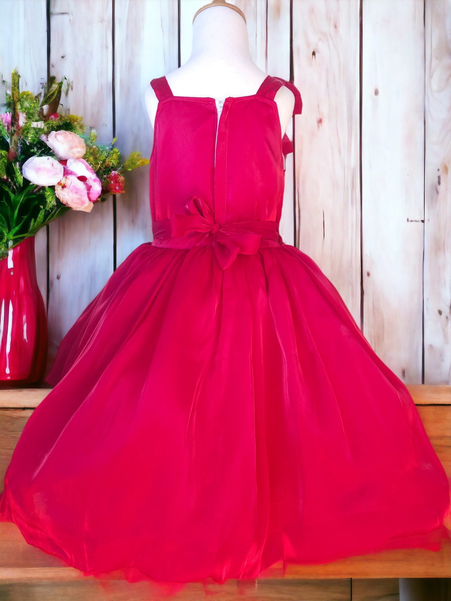 Velvety Red Organza Dress
