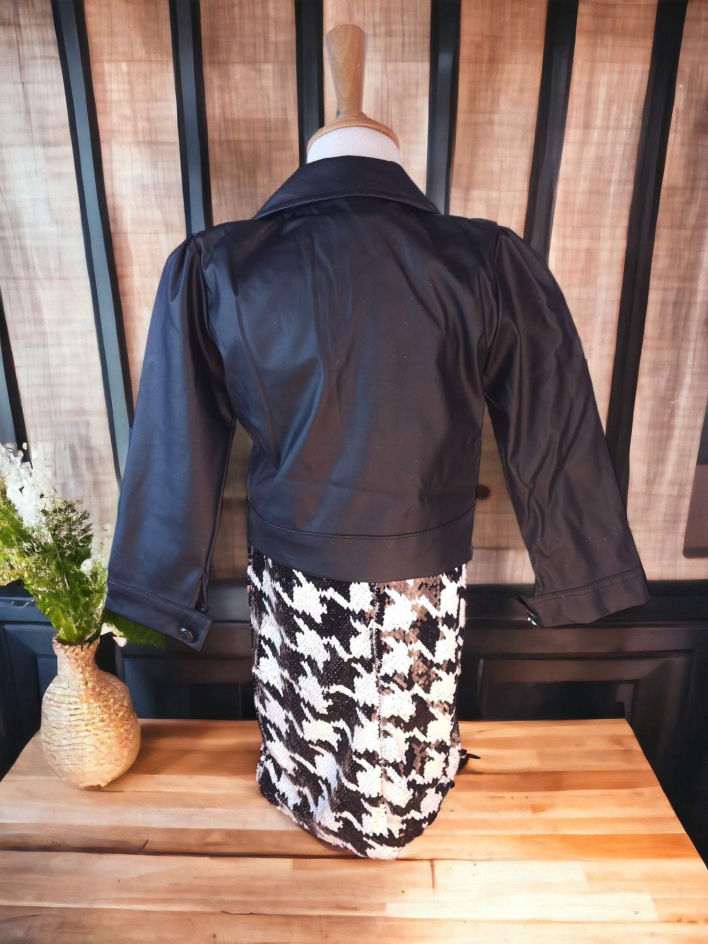 Black Lether Jacket sequence Dress