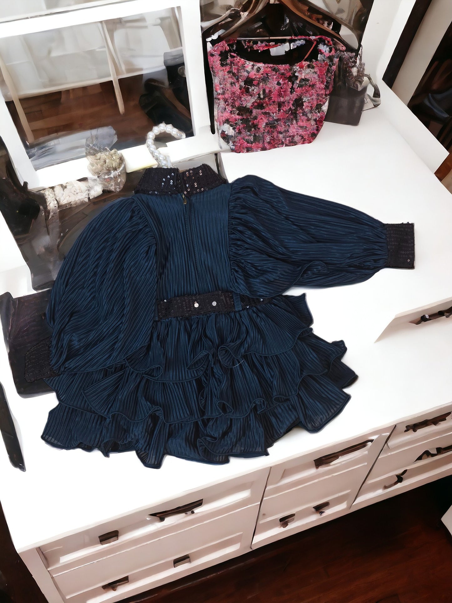 Sequence Collar Dark Green Ruffle Dress