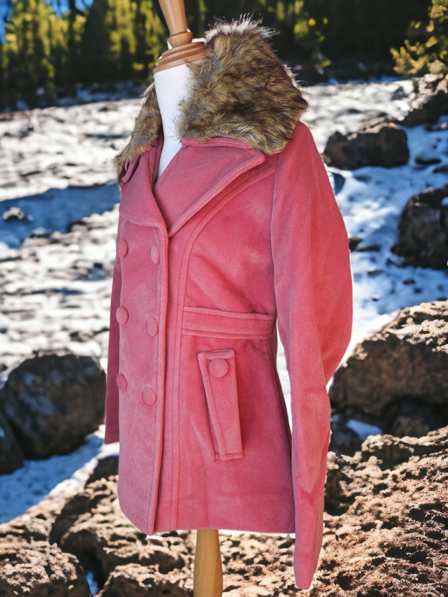 Pink Jacket With Fur Collar