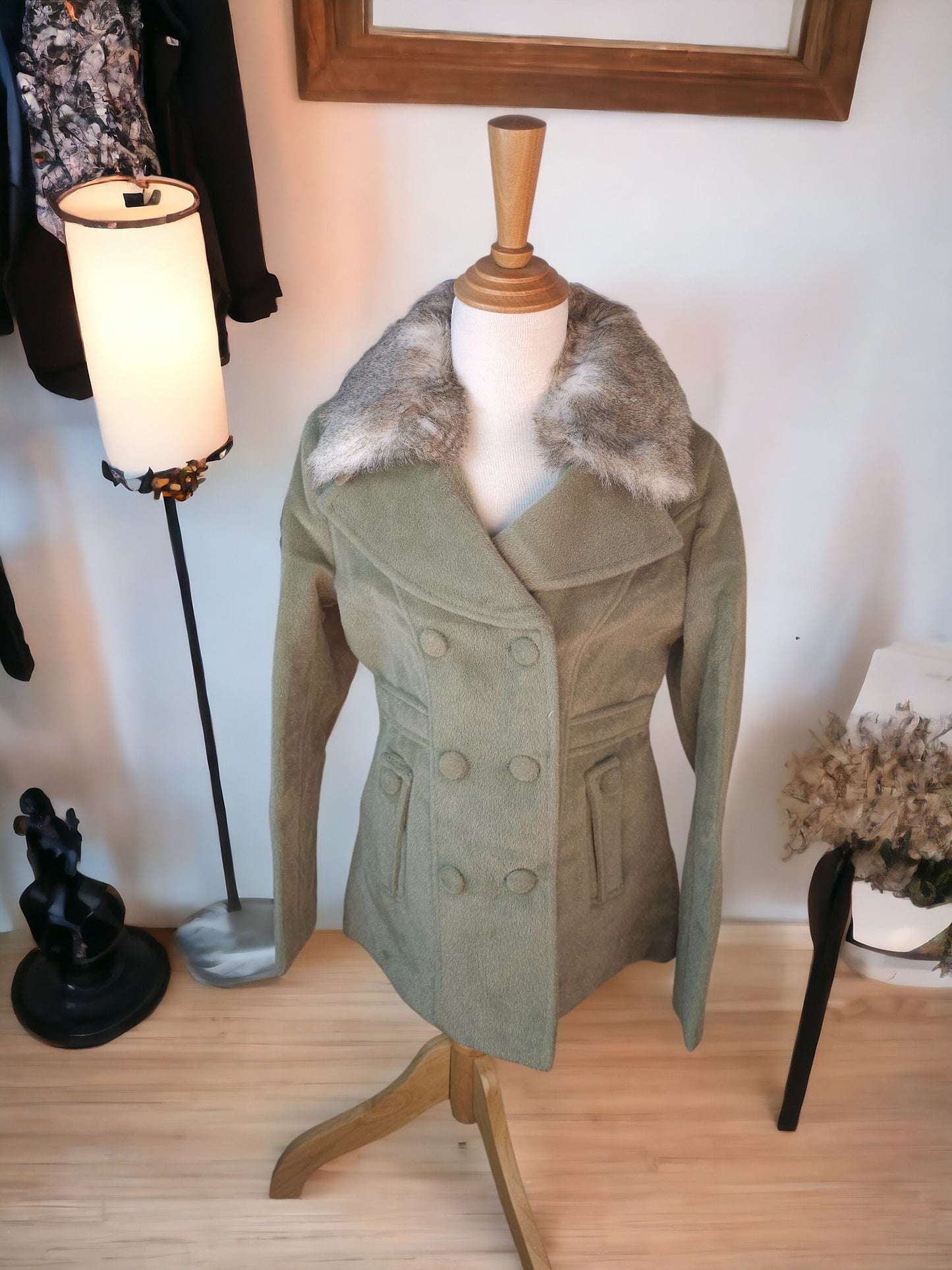 Green Jacket with Fur Collar