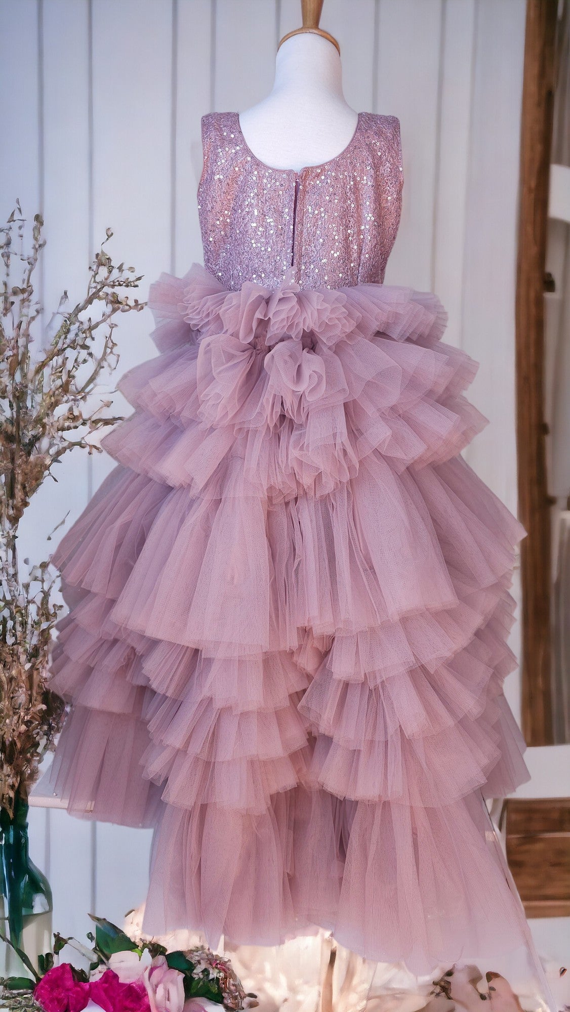 Ash Purple long dress with ruffles