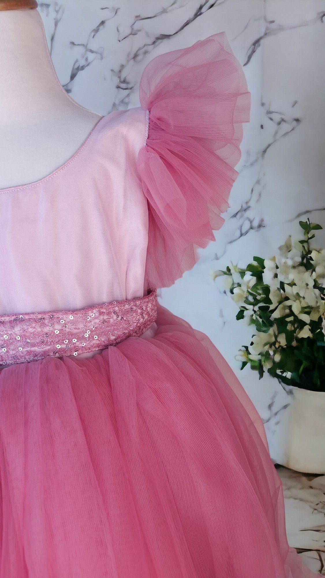 PINK DOUBLE SHADED FLORAL BOTTOM DRESS