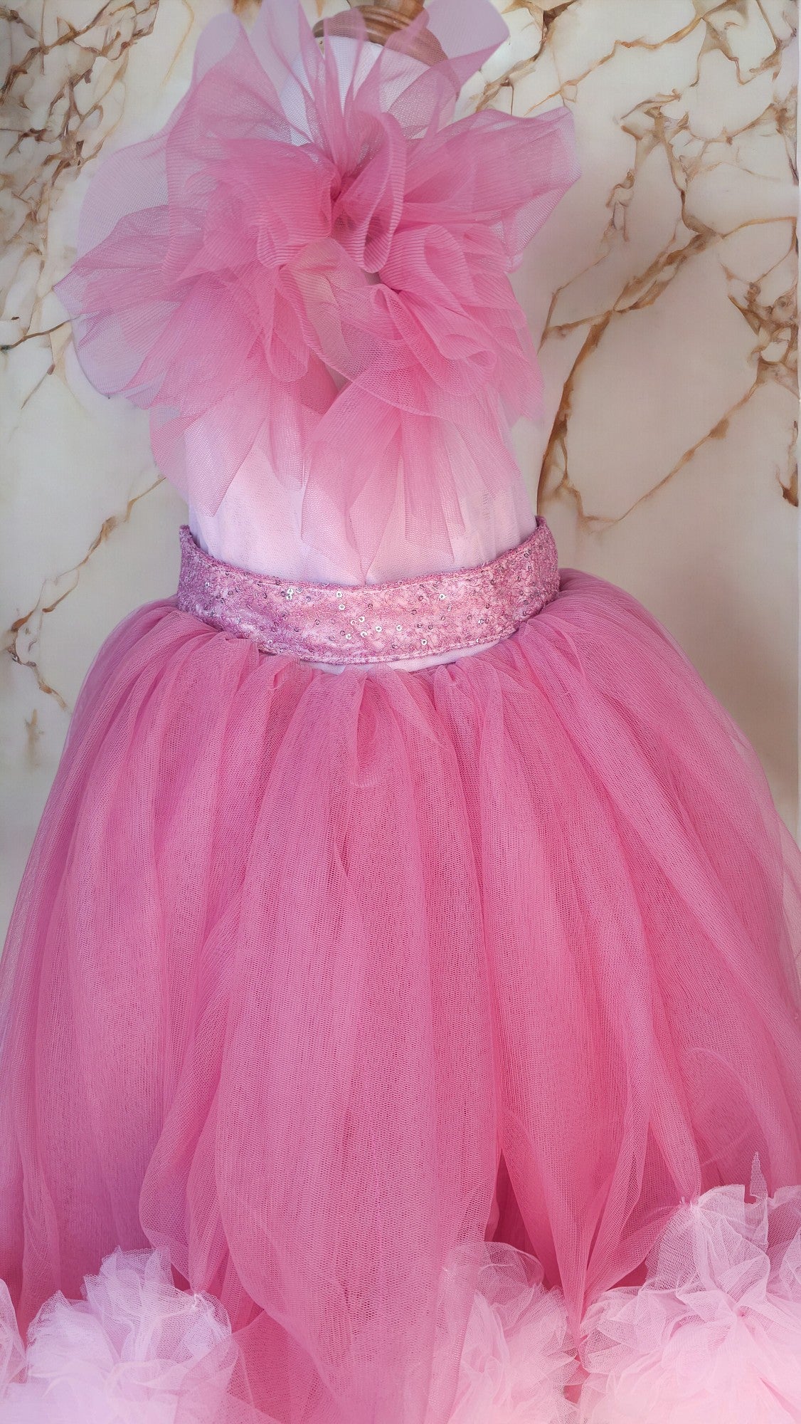 PINK DOUBLE SHADED FLORAL BOTTOM DRESS