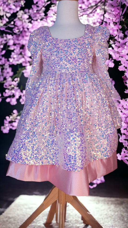 Full-sleeved sequin satin dress