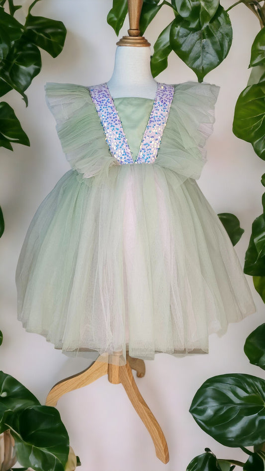 Green Ruffled shoulder dress