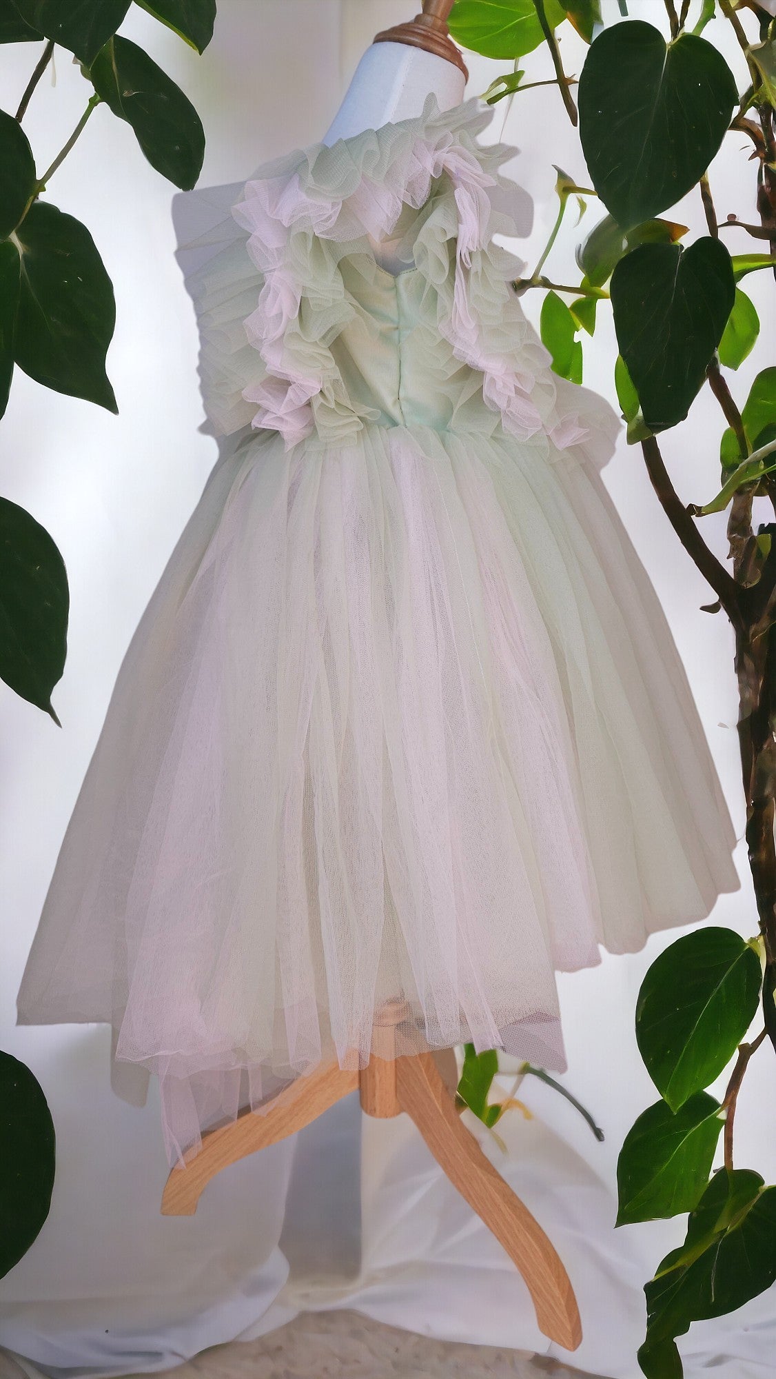 Green Ruffled shoulder dress