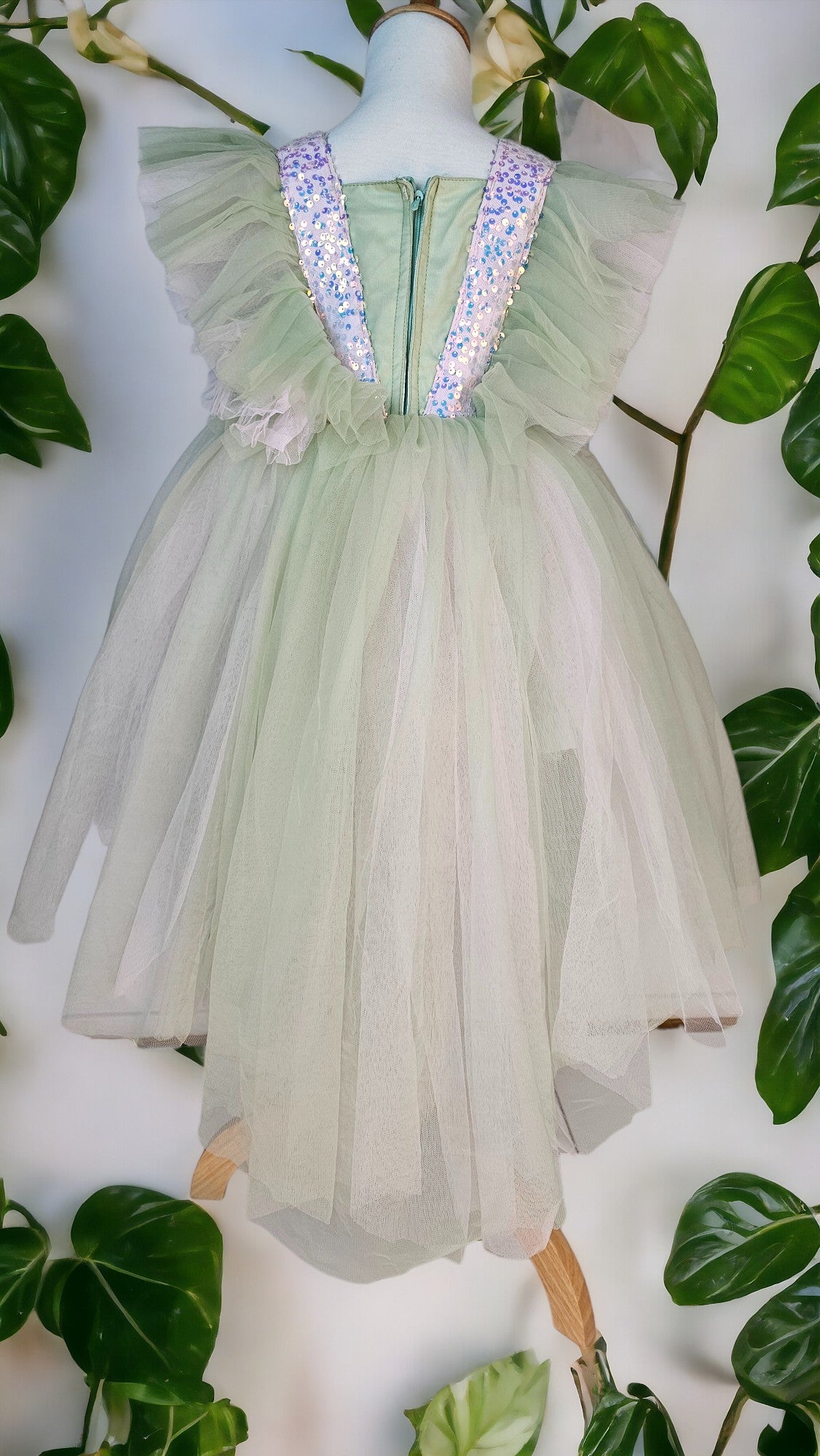 Green Ruffled shoulder dress