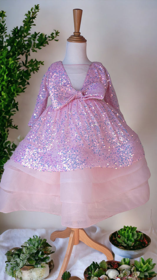 Pink Ruffle Layered Sequence Dress