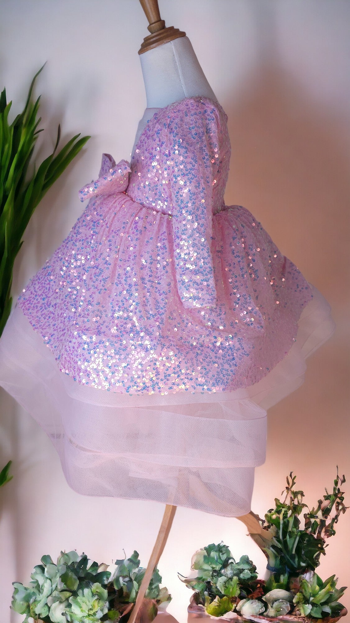 Pink Ruffle Layered Sequence Dress