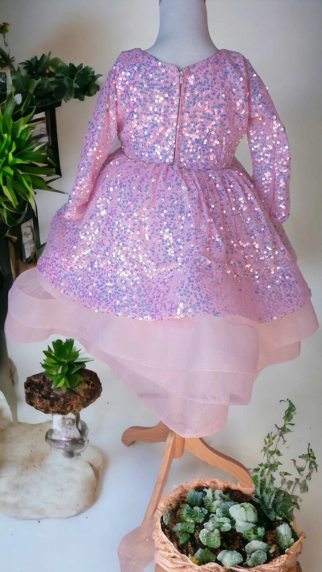 Pink Ruffle Layered Sequence Dress