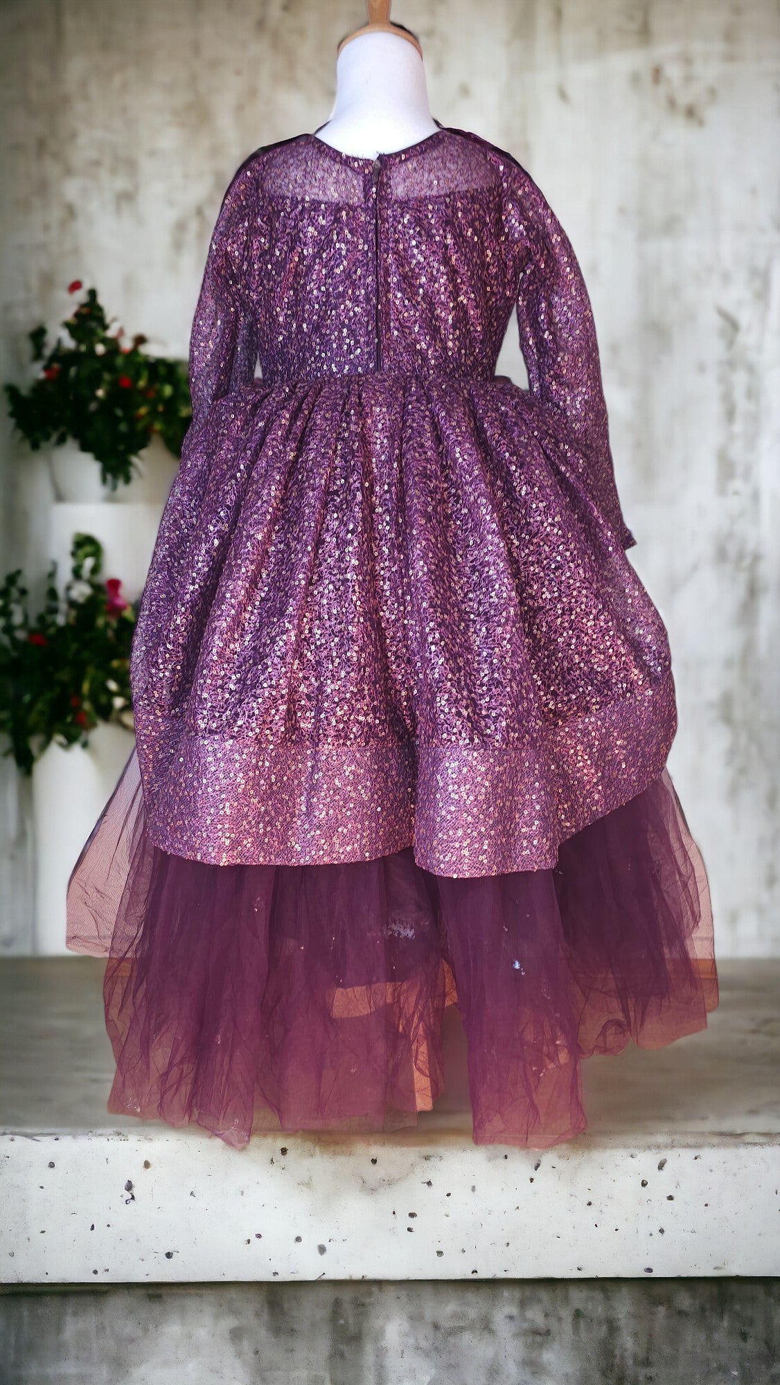 NUDE SHEER LACE  HIGH LOW TULLU LONG DRESS