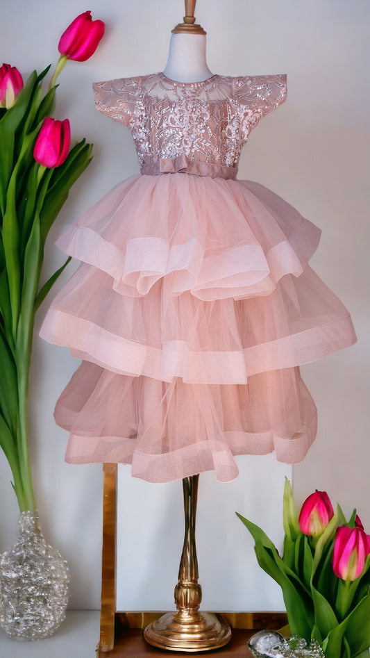 LACE SHEER RUFFLE LONG DRESS