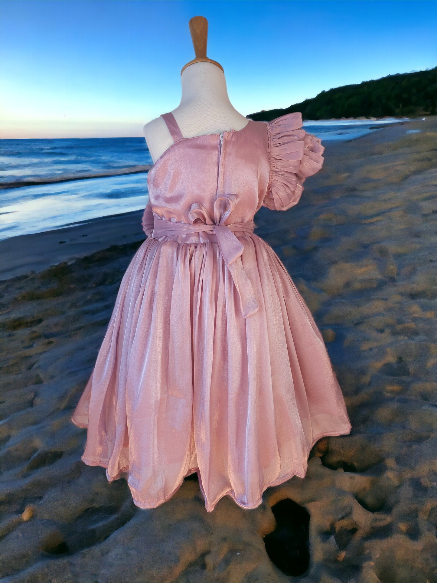 Pink Organza Ruffle Single Hand Dress