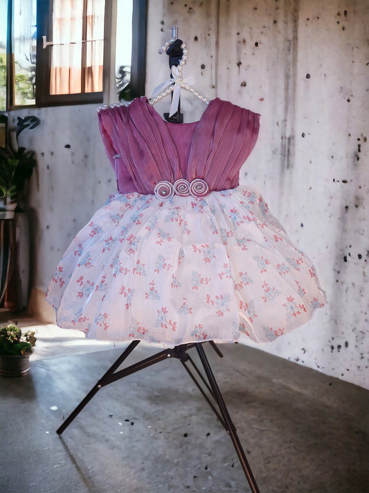 Pink And White Combo Organza Dress