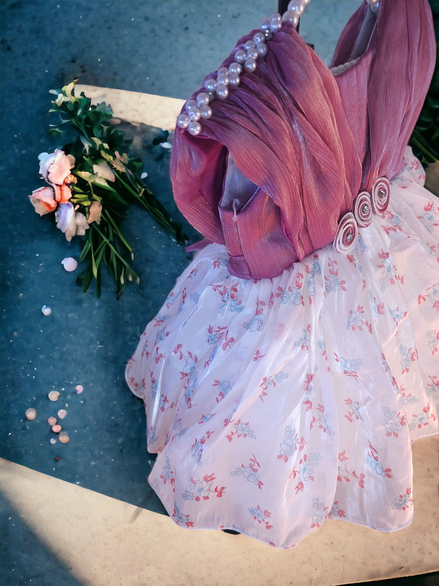 Pink And White Combo Organza Dress