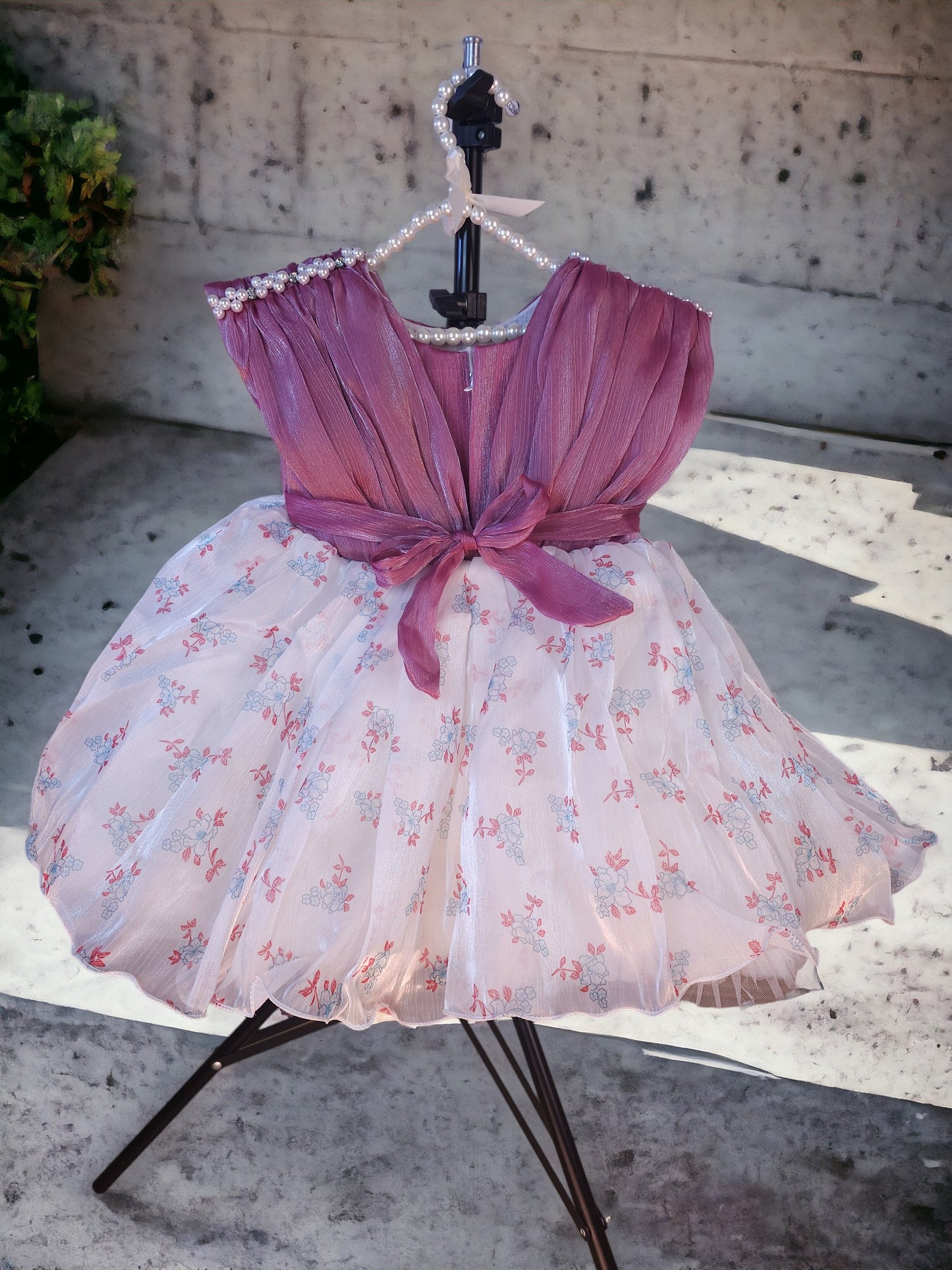 Pink And White Combo Organza Dress