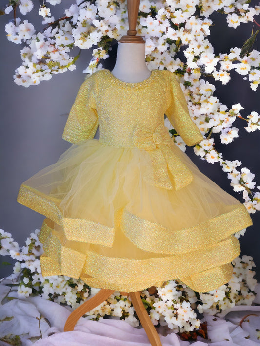 Yellow Ruffle Layered Party Dress