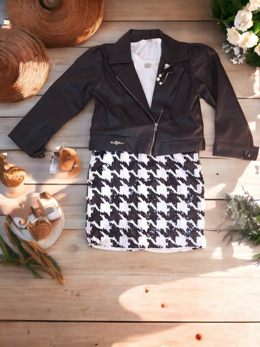 Black Lether Jacket sequence Dress