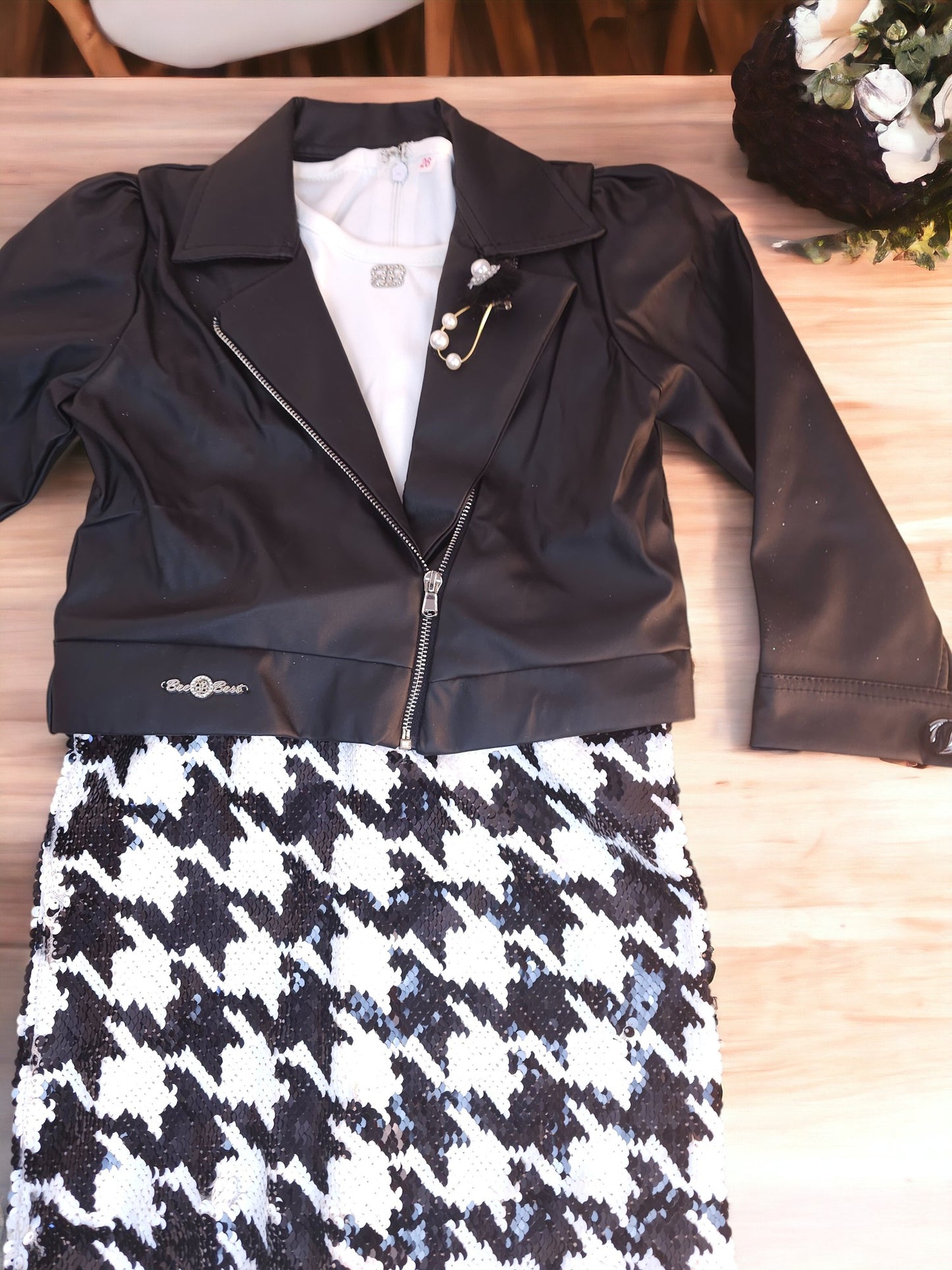 Black Lether Jacket sequence Dress