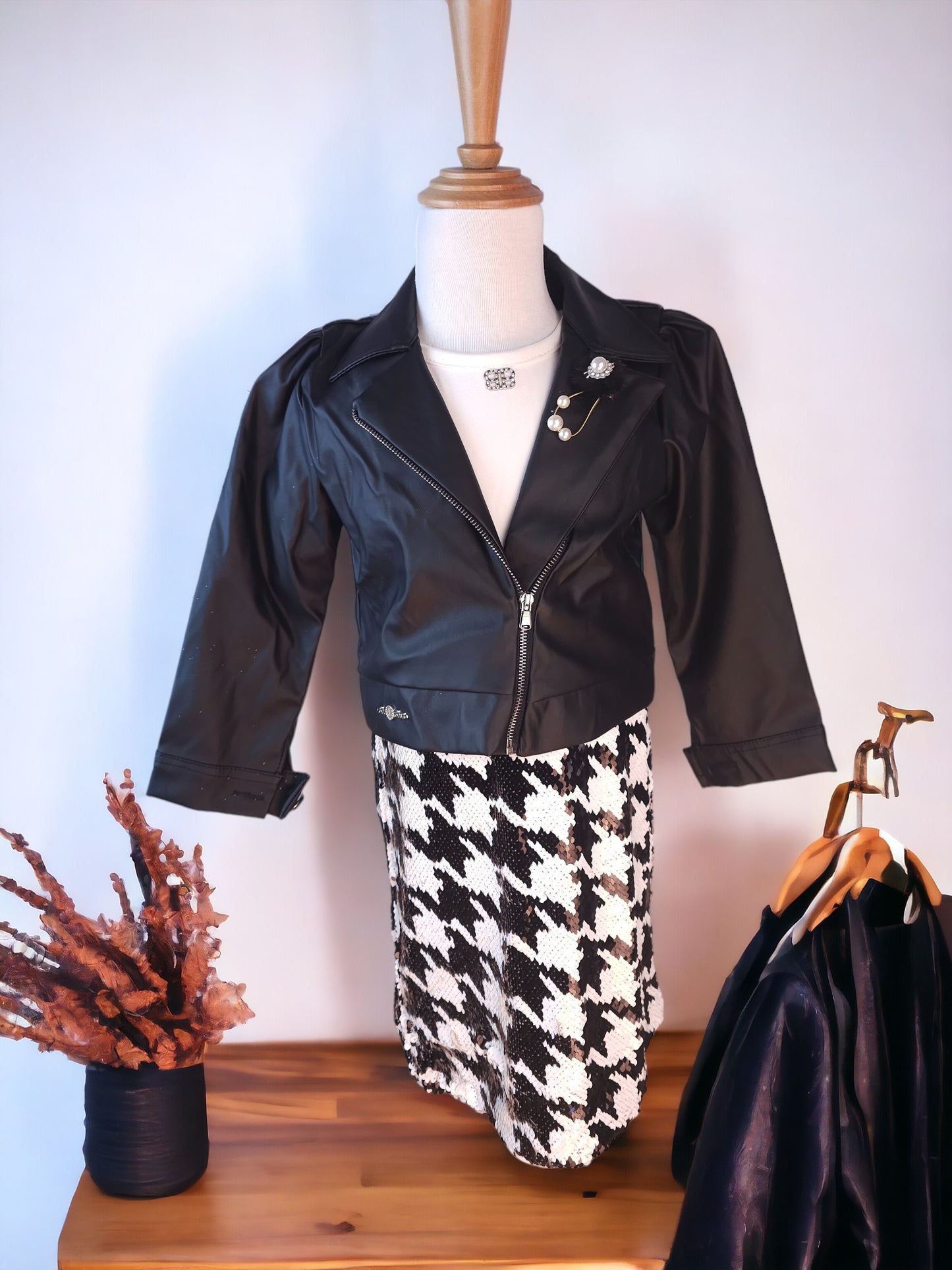 Black Lether Jacket sequence Dress