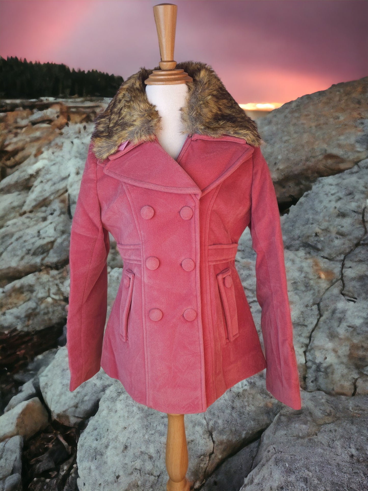 Pink Jacket With Fur Collar