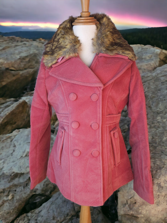 Pink Jacket With Fur Collar
