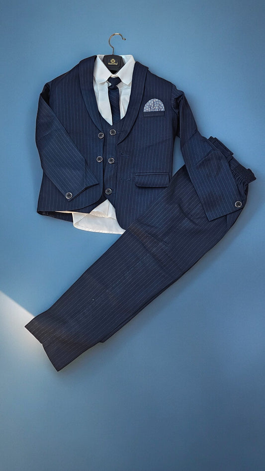 4 Pcs Boys Formal Outfit Striped Blue