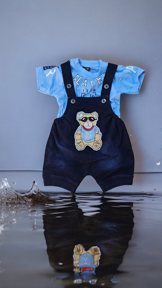 short sleeve boys' denim outfit two piece.
