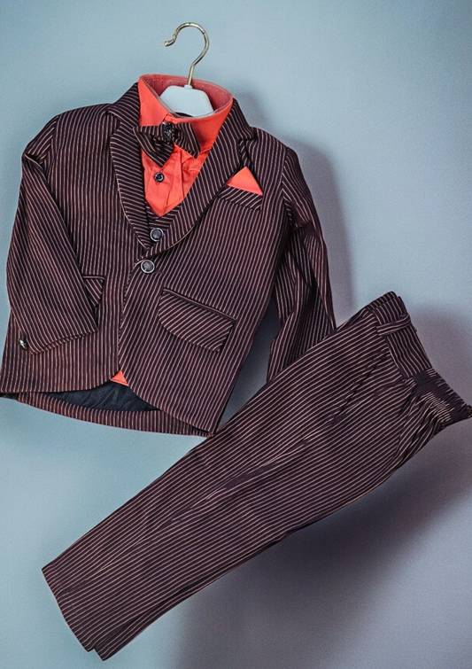 4 pcs Boys Formal Gentleman Outfits Brown